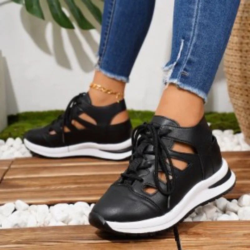 Womens Casual High Top Sport Sneakers Platform Gladiator Sandals Closed Toe Cutout Side Zip Summer Walking Footwear for Ladies