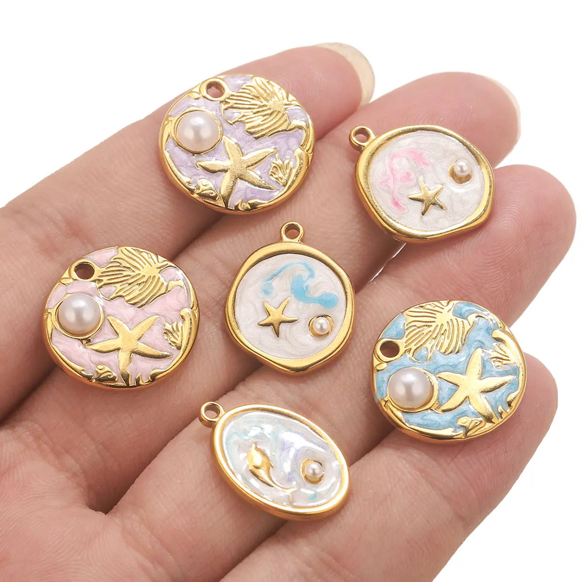 

5pcs Stainless Steel Charm Enamel Summer Ocean Style Gold Plated DIY Necklace Earring Bracelet Jewelry Making Material Wholesale