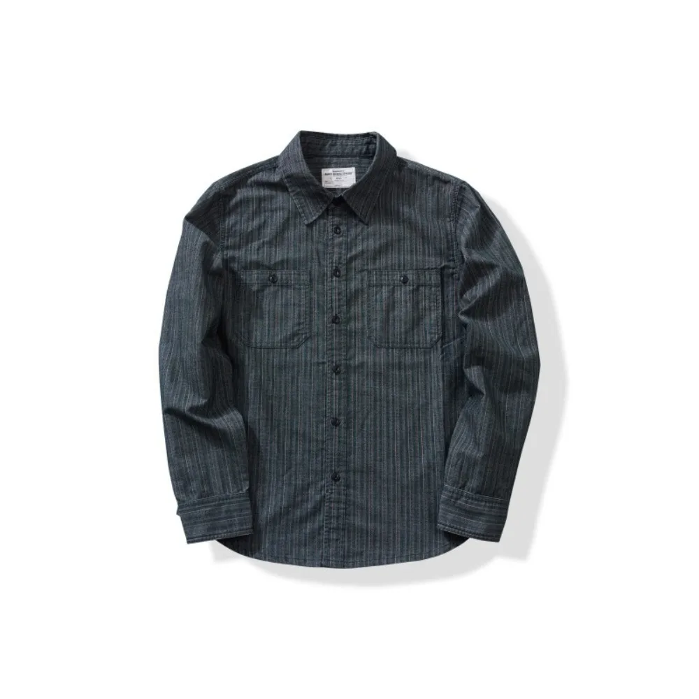 Fashionable and trendy jacket, corduroy striped fabric, Amekaki retro and trendy long-sleeved shirt for men