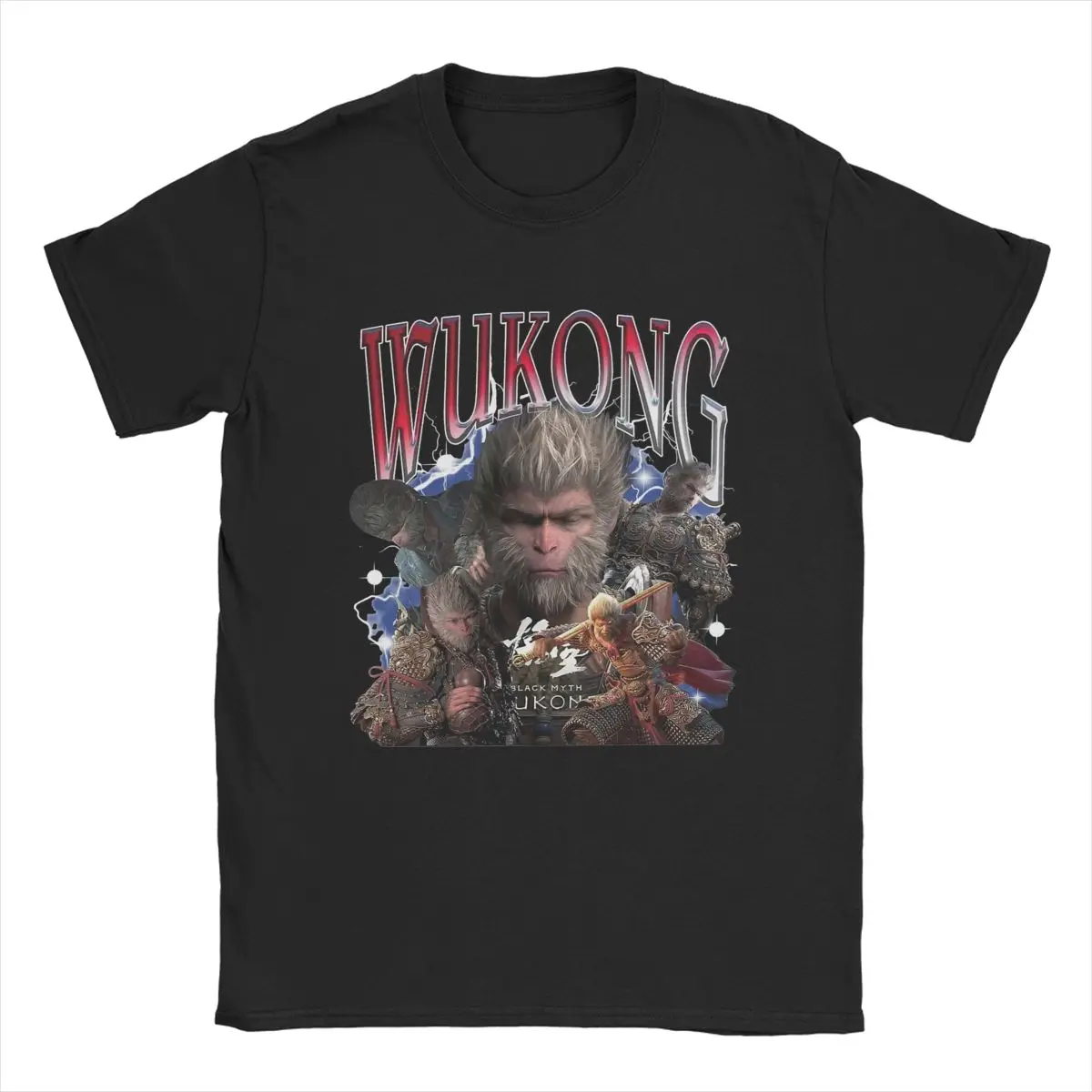 Men T-Shirts Retro Black Myth Wukong Casual Pure Cotton Tees Short Sleeve Monkey King T Shirt Crewneck Tops Summer