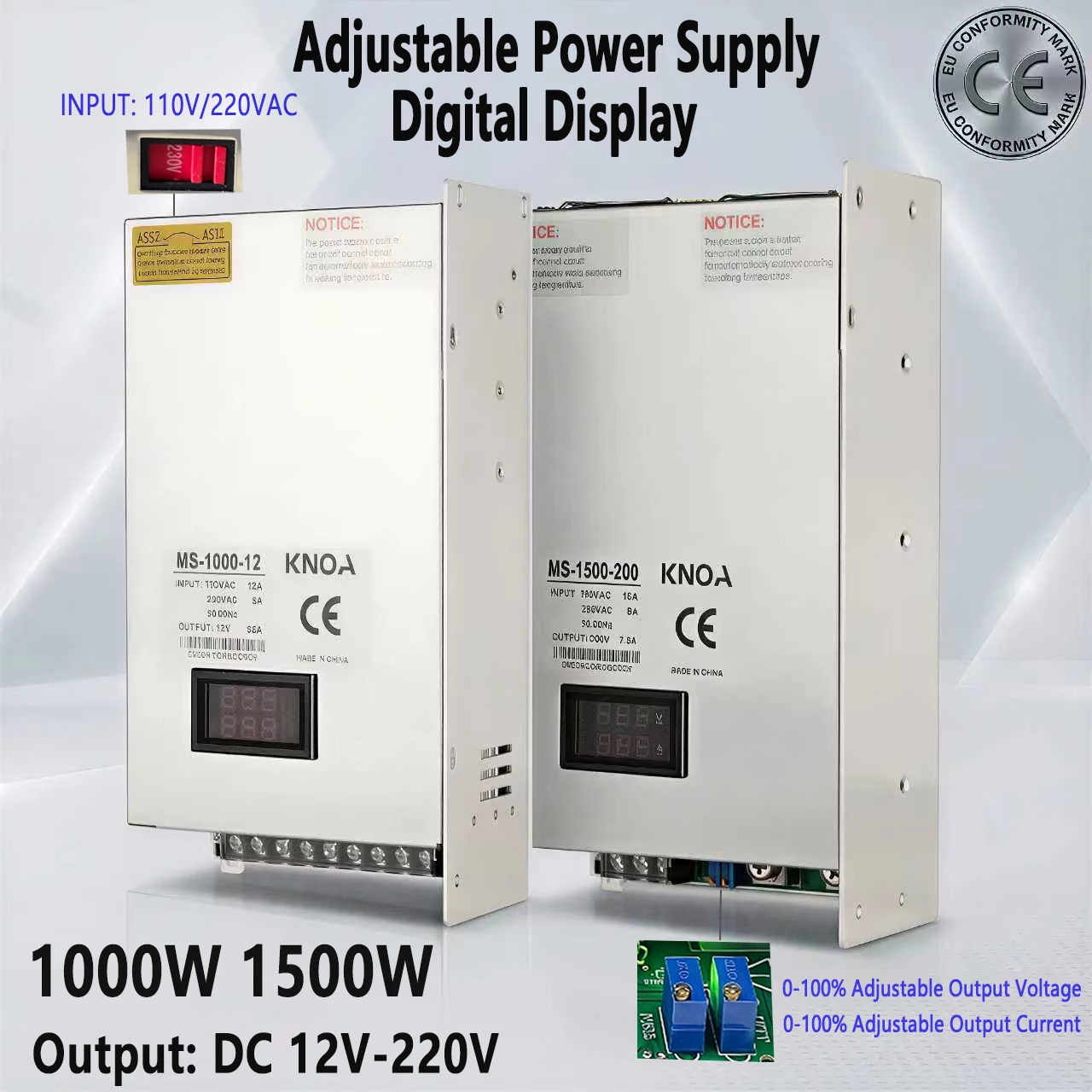 1000W 1500W Switching Power Supply AC 110V 220V Adjustable 0- 12V 24V 36V 48V 60V 72V 80V 110V 150V 220V Power Supply CV CC SMPS