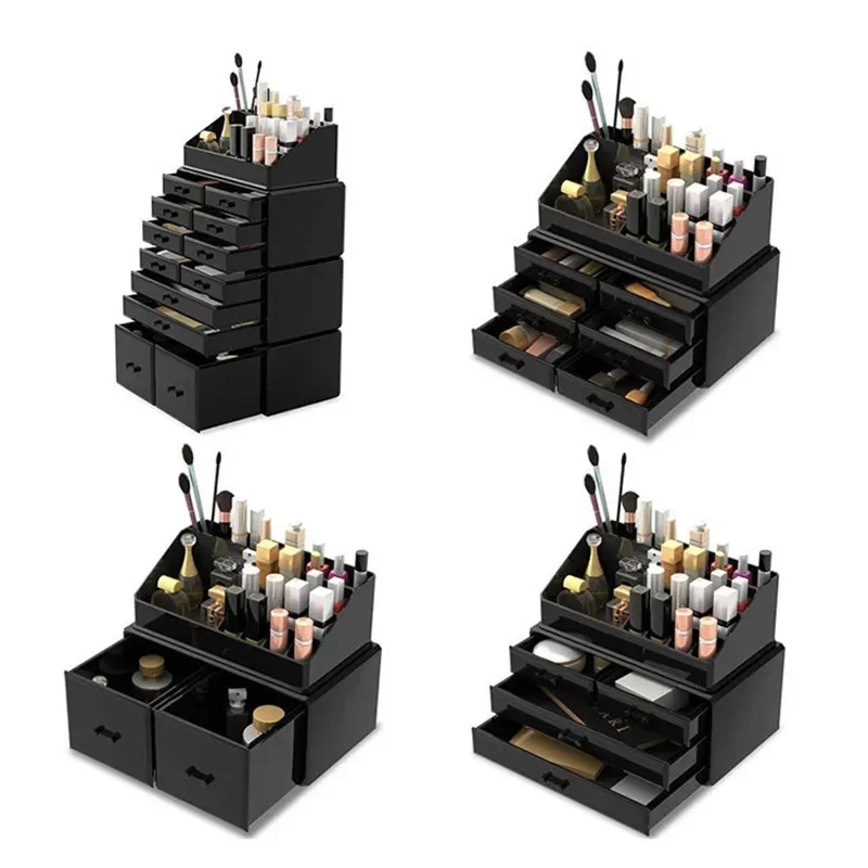 Black Makeup Brush Organizer Makeup Organizer Acrylic Cosmetic Storage Drawers and Jewelry Display Box with 12 Drawers