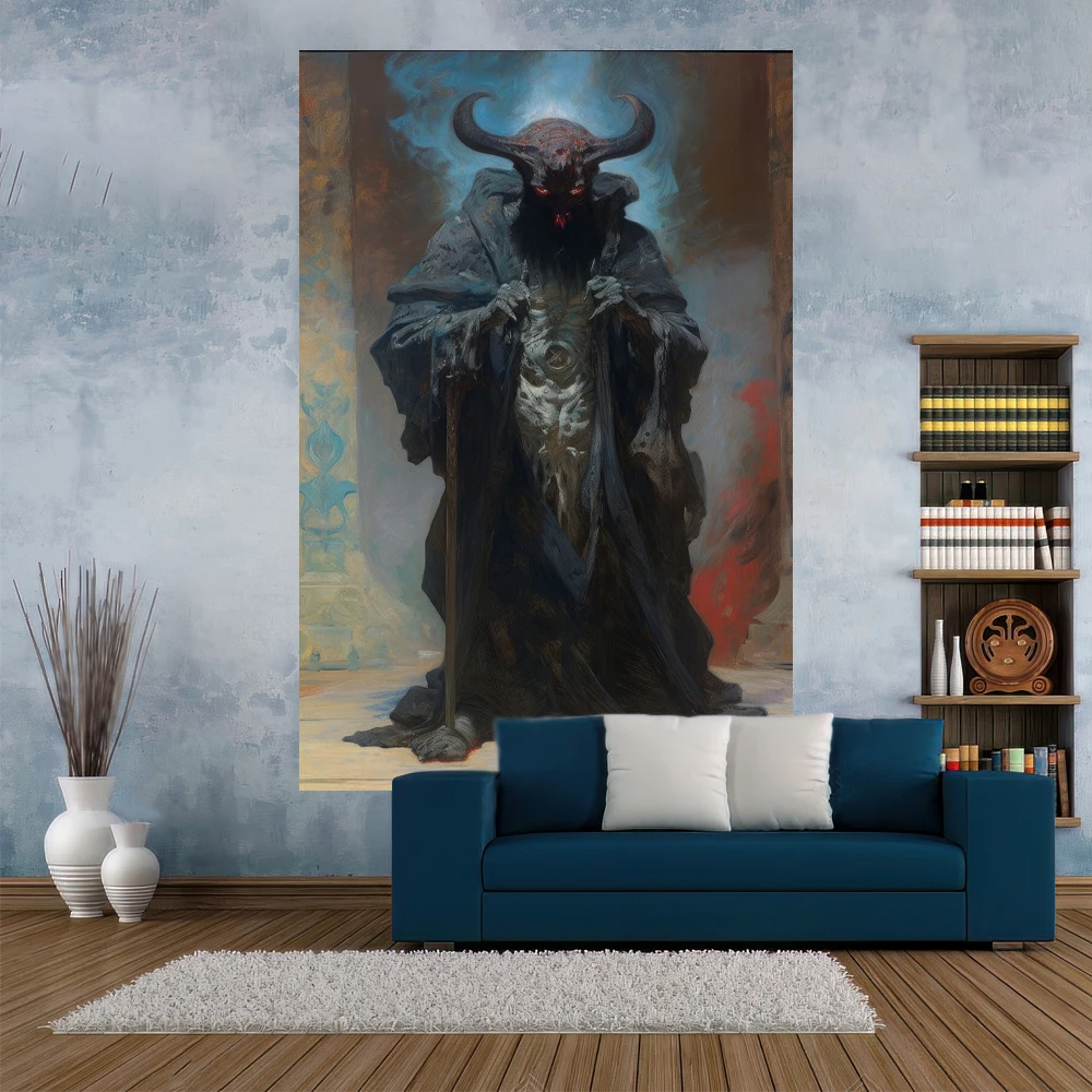 Evil Demon Tapestry Horror Illustration Printed Home Bedroom Decoration Wall Hanging Carpets Party Backdrop Sofa Blanket