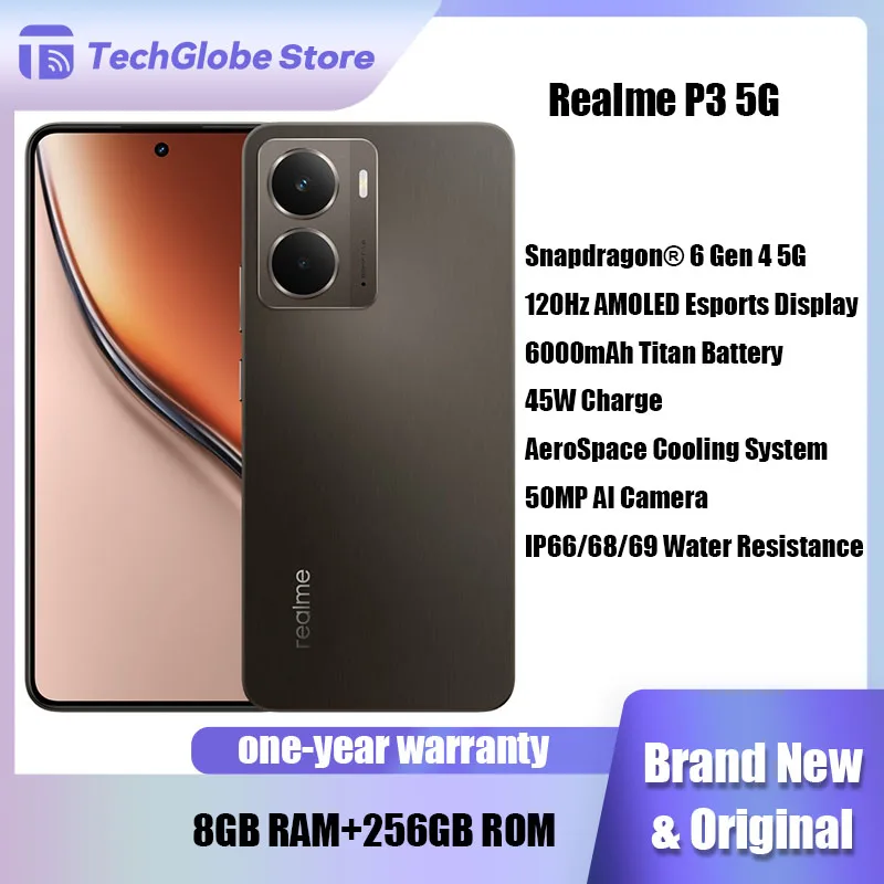

Realme P3 5G Smartphone Snapdragon 6 Gen 4 120Hz AMOLED Esports Display 50MP AI Camera 45W Charge 5260mAh Battery Cell Phone