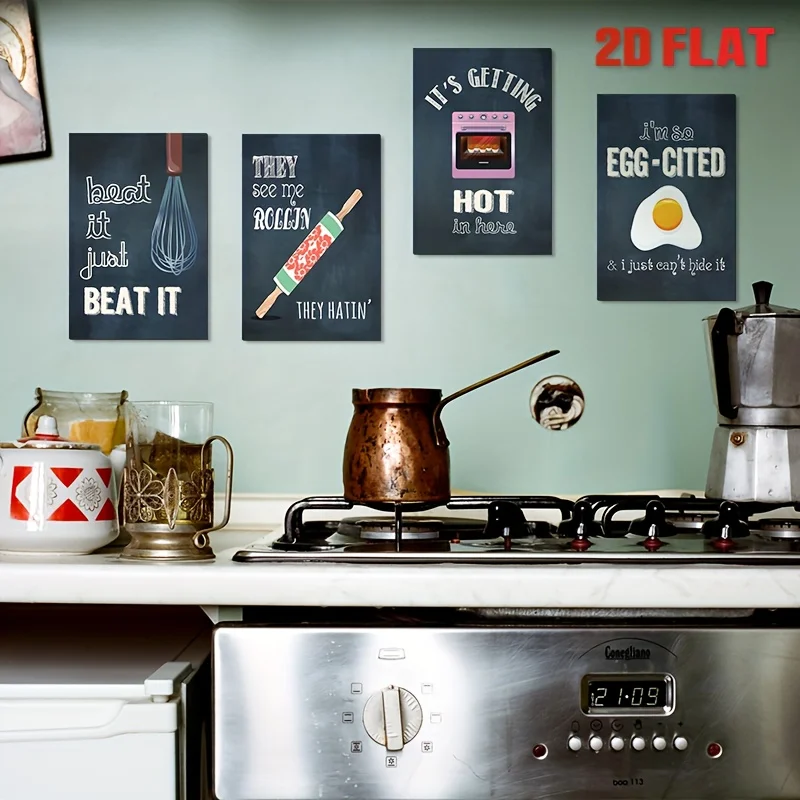 Decorative Sign& Plaque 4pcs Funny Culinary Kitchen Metal Signs, Vintage 8x12 Inch Wall Decor With Humorous Food-Themed Phrases