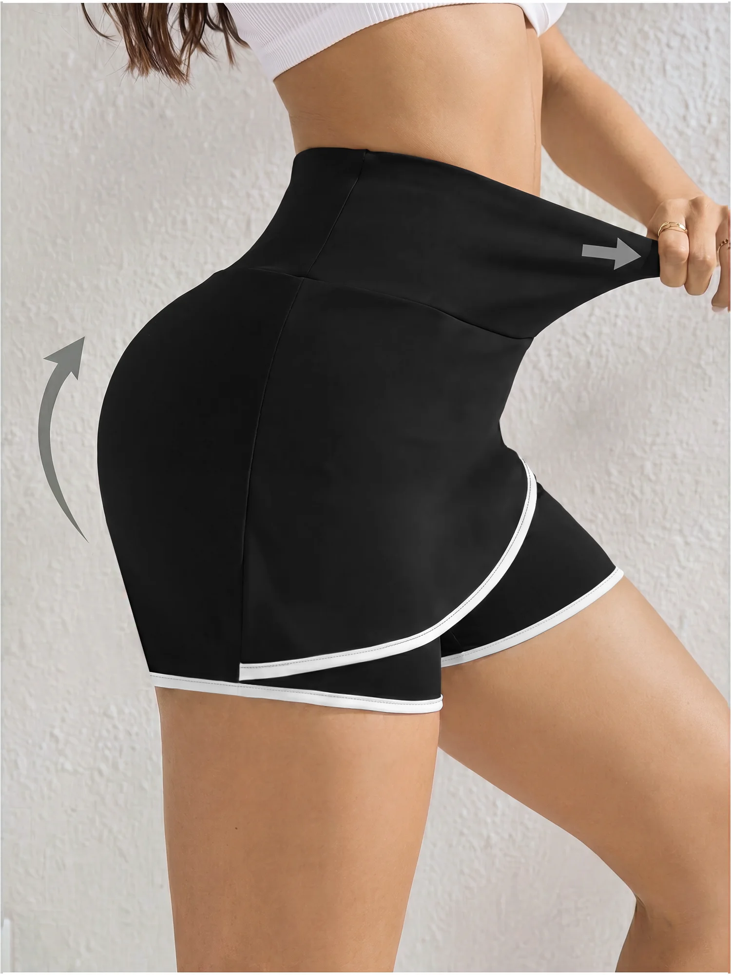 Slim Hip Lifting Short Pants Contrast White Piping Wrap High Rise Soft Stretch Ladies Daily Walking Casual Bottom Shorts