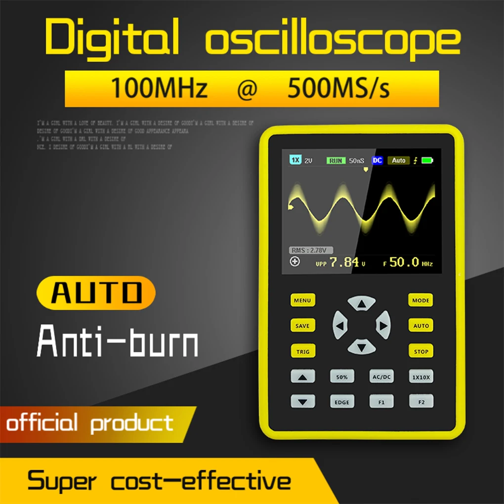 

2.4 Inch Digital Oscilloscope 500Msa/s 100Mhz Analog Bandwidth Professional Rechargeable Signal Generator Measuring Instrument