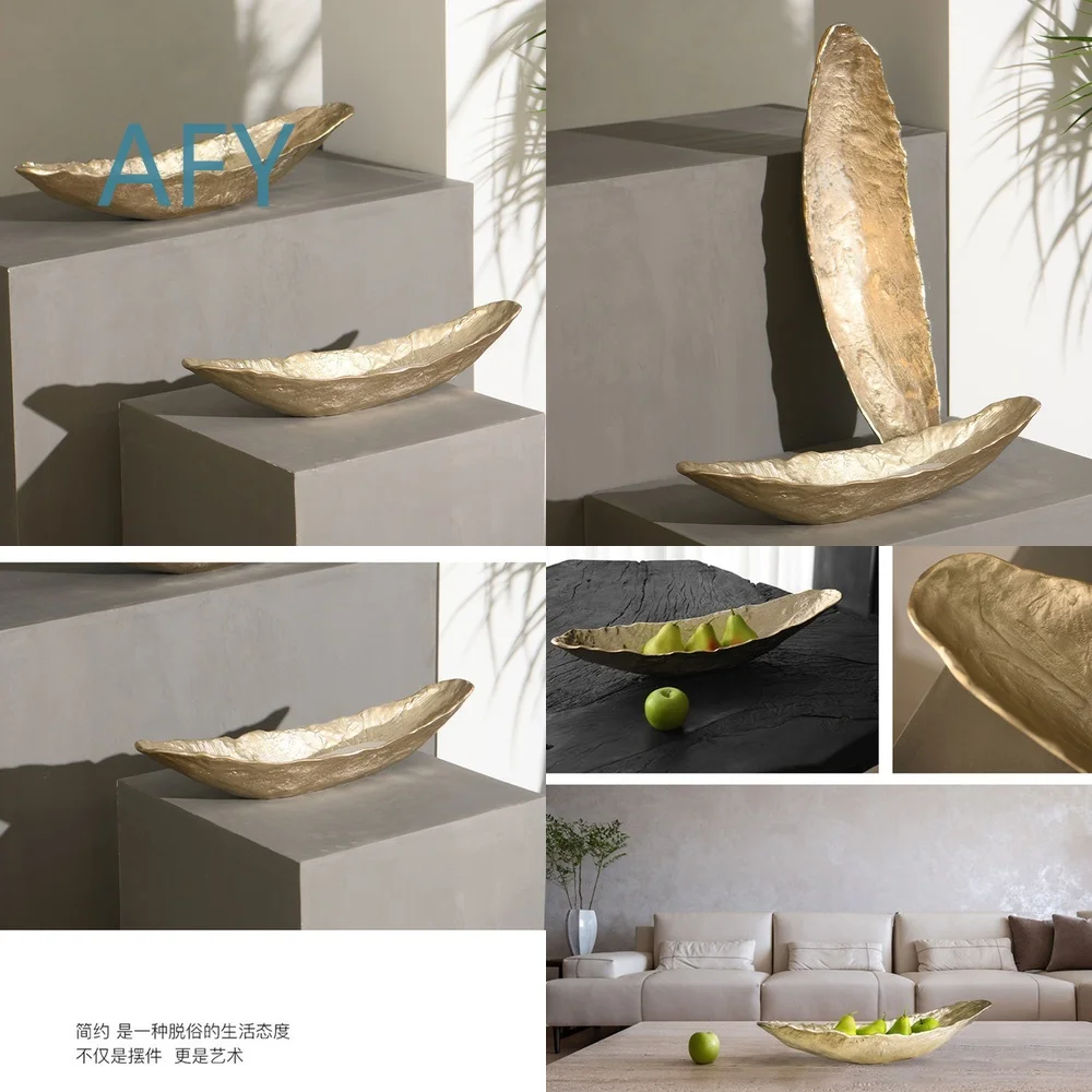 Modern Minimalist European Luxury Hammered Gold Rectangular Tray Decor for Living Room Entryway Model Home Styling Fruit Bowl