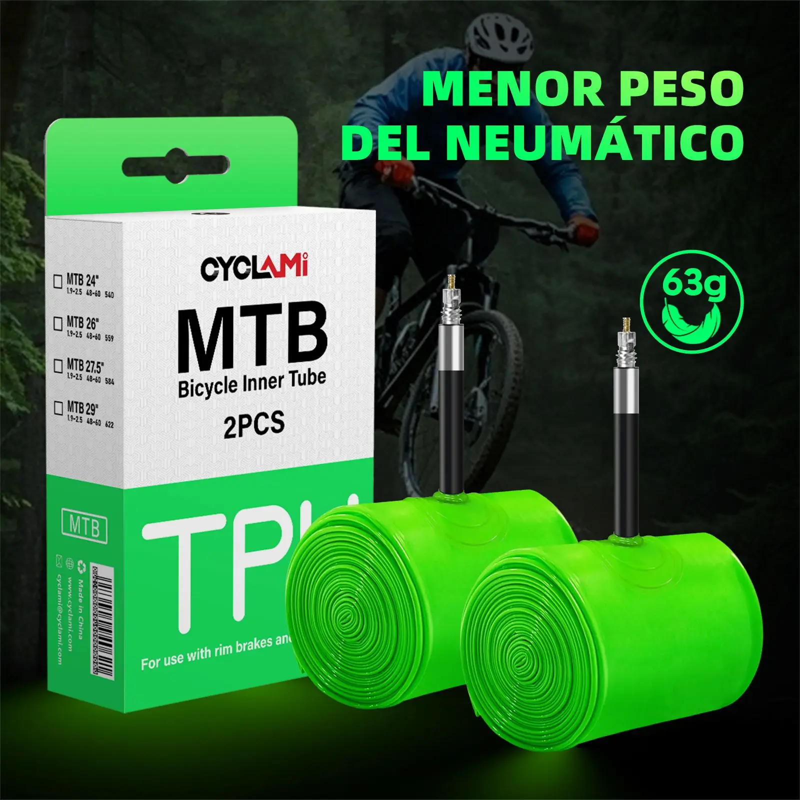 Cámara de aire ultraligera para bicicleta de montaña CYCLAMI de 26, 27,5 y 29 pulgadas, de TPU, con válvula francesa de 45 mm y antioxidante.