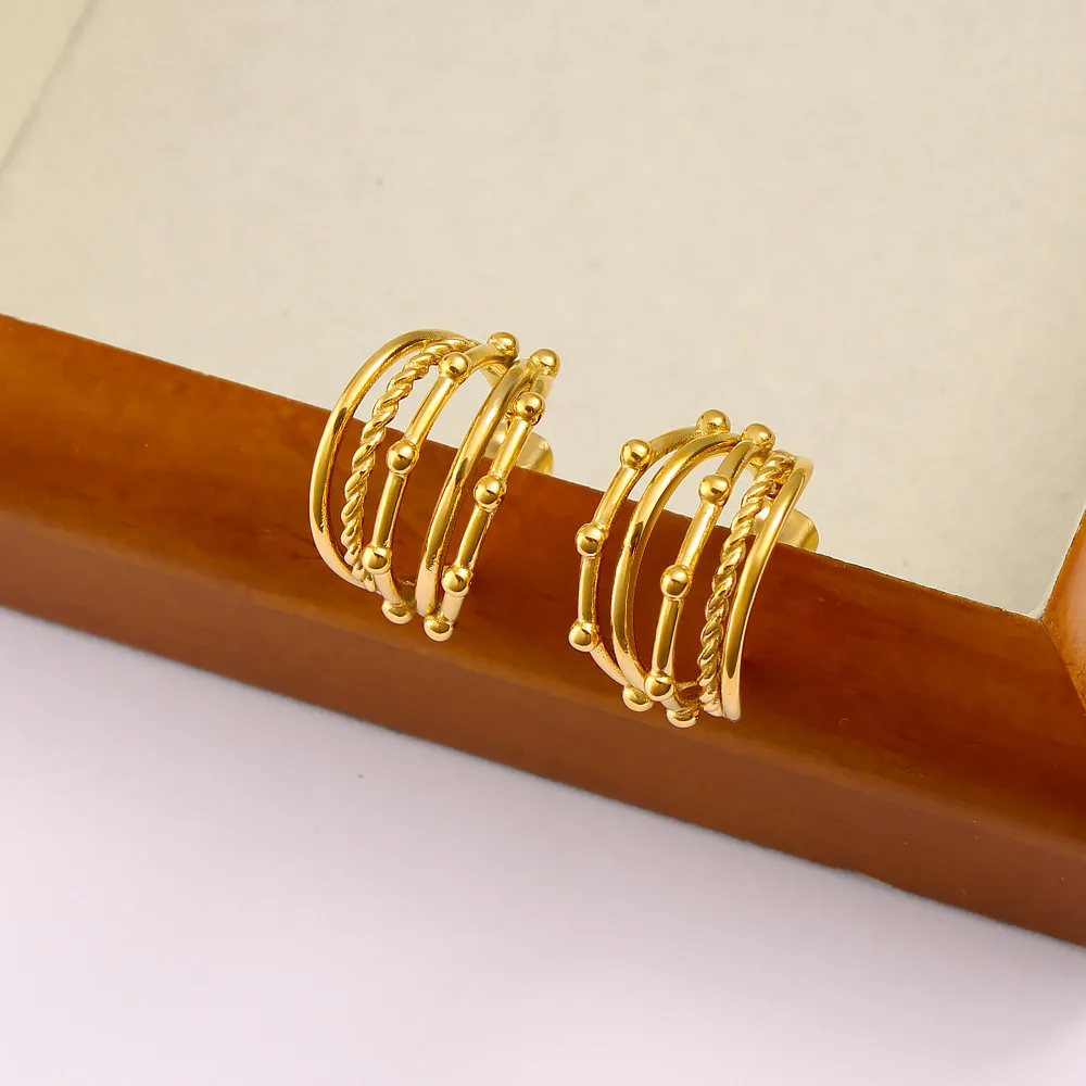 DIY accessories 18K gold titanium steel geometric simple three-layer stud earrings cross-border European and American style fash
