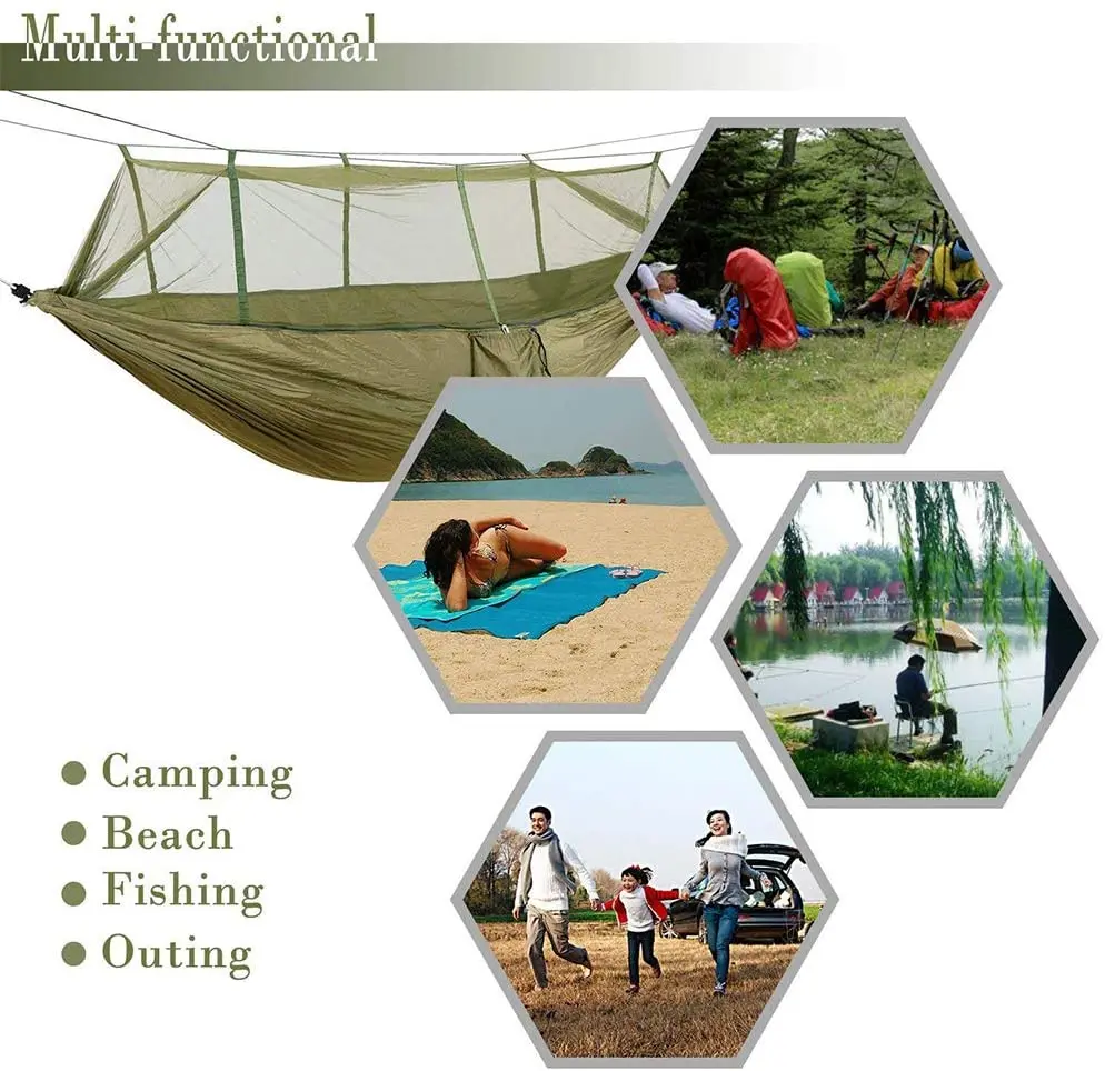 Hammock Double Camping Garden with Mosquito Net - Outdoor Furniture Bed High Strength Parachute Fabric Portable Hanging Sleep image 6