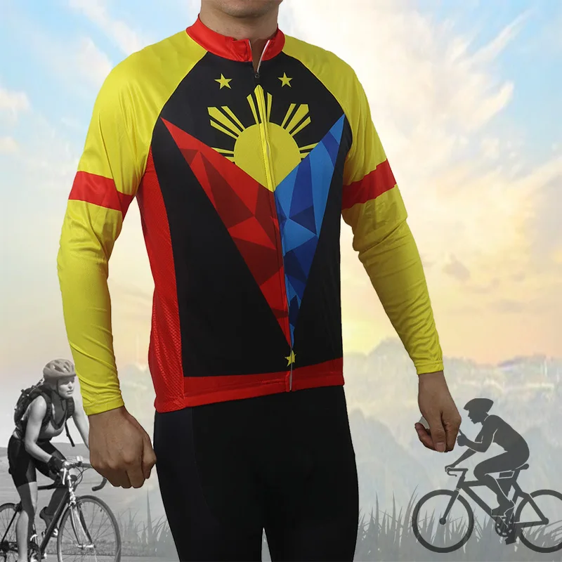 Long Sleeve Cycling Jersey with Zipper, Sports Clothes, Bicycle Top, MTB Bike Shirt, Mountain Bike, Off Road, Philippines Wear