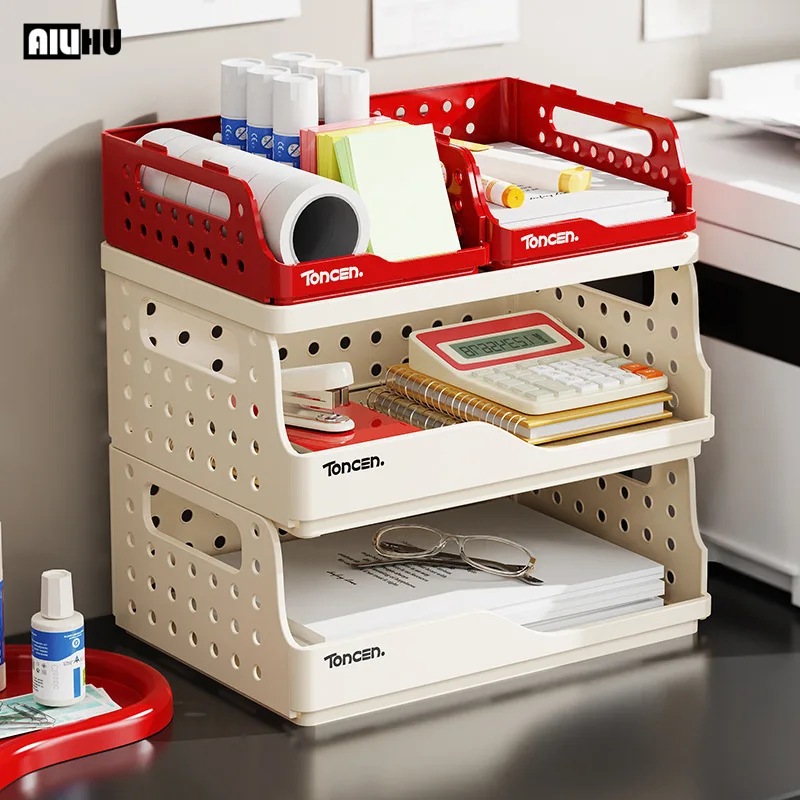 

AILIHU 3-Tier Foldable Desk Organizer Desktop File and Book Storage Rack Space Saving Office Supplies Organizer