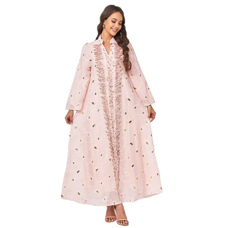 Dress Abaya Mesh Beading Women Eid Muslim Dresses Long Robe Kaftan Jalabiya Elegant Ramadan Dubai Diamonds Vestidos Largos 3
