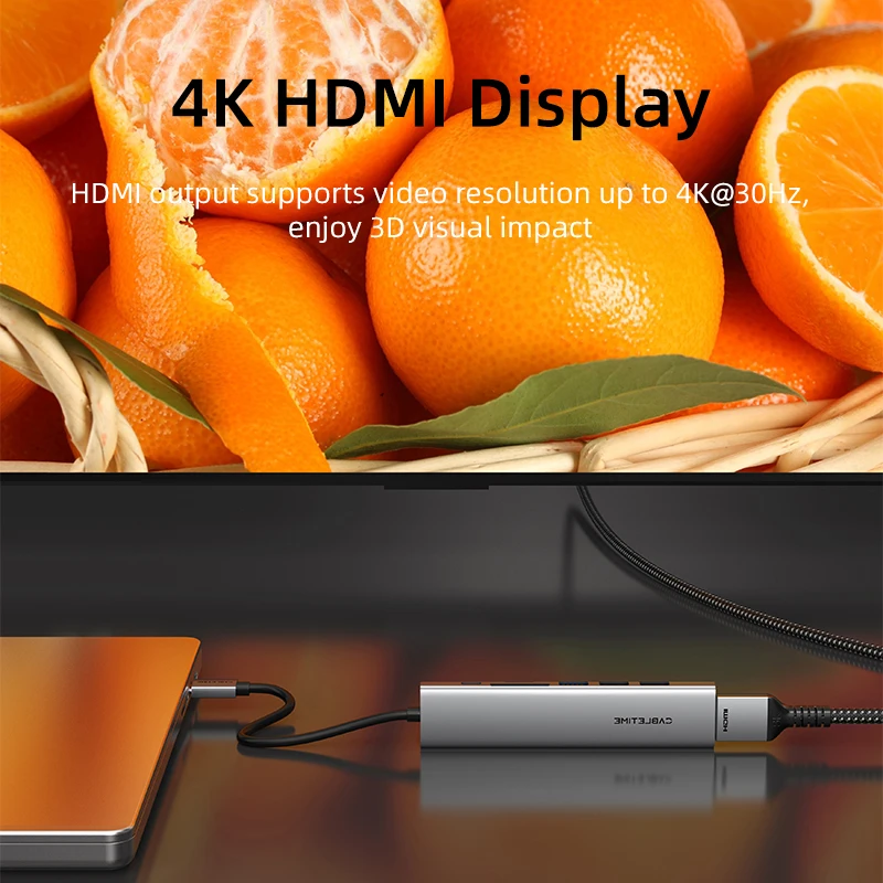 CABLETIME Ultra Slim 7 in 1 USB C Hub Type C Adapter 4K HDMI SD/TF Card Reader Multiport Aluminum External Drive Dock for Laptop