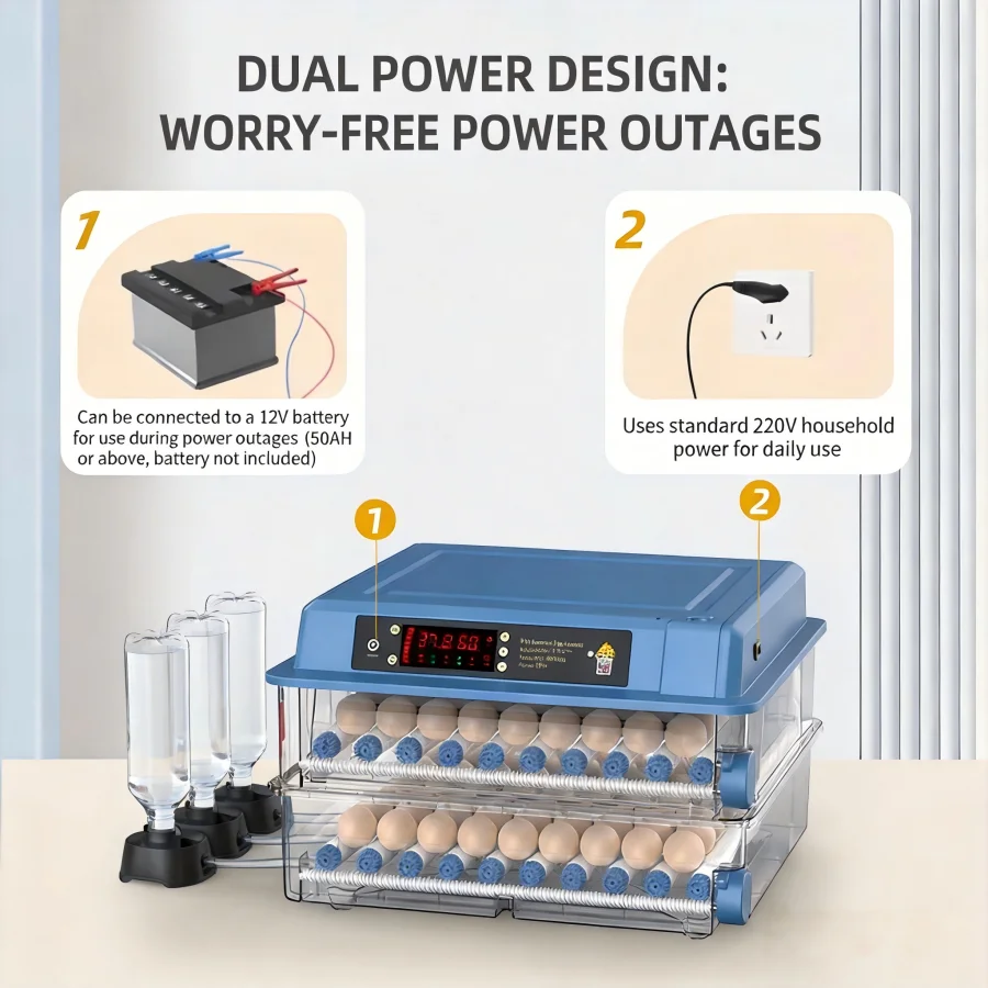 48 Eggs Dual Power Fully Automatic Incu bator Water Ionic Waterbed Replenishment Temperature Control Poultry Hatcher