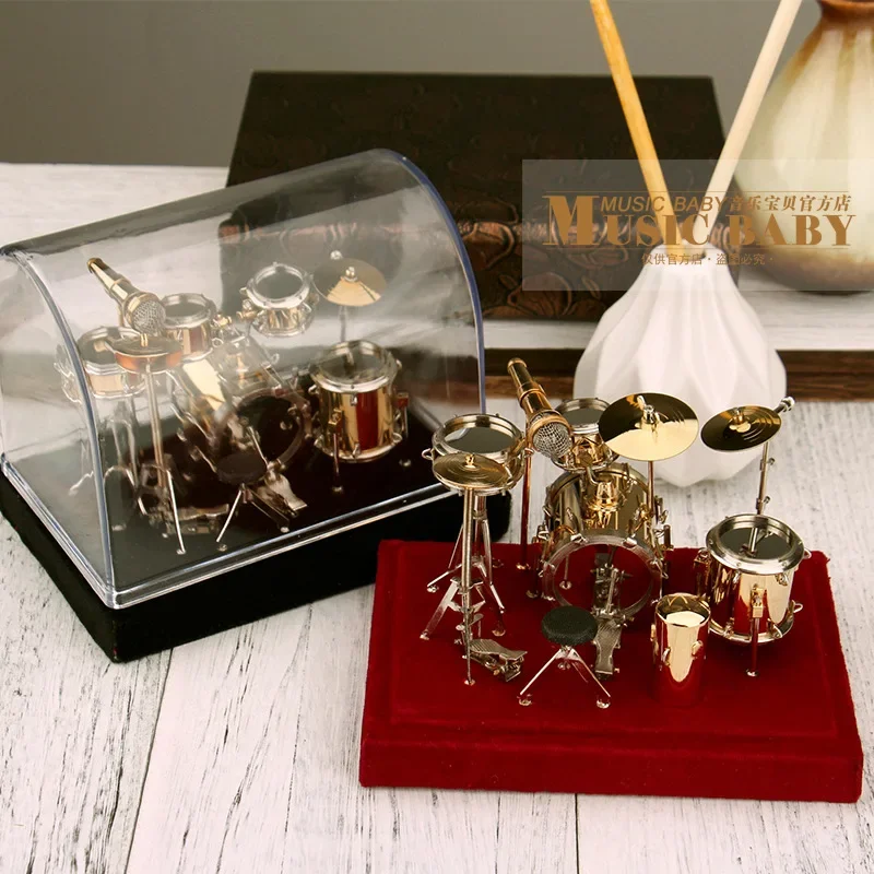 Mini Drum Model Set Miniature Musical Instrument Models Copper Mini  Drum Ornament Premium Home Office Desktop Decoration Crafts