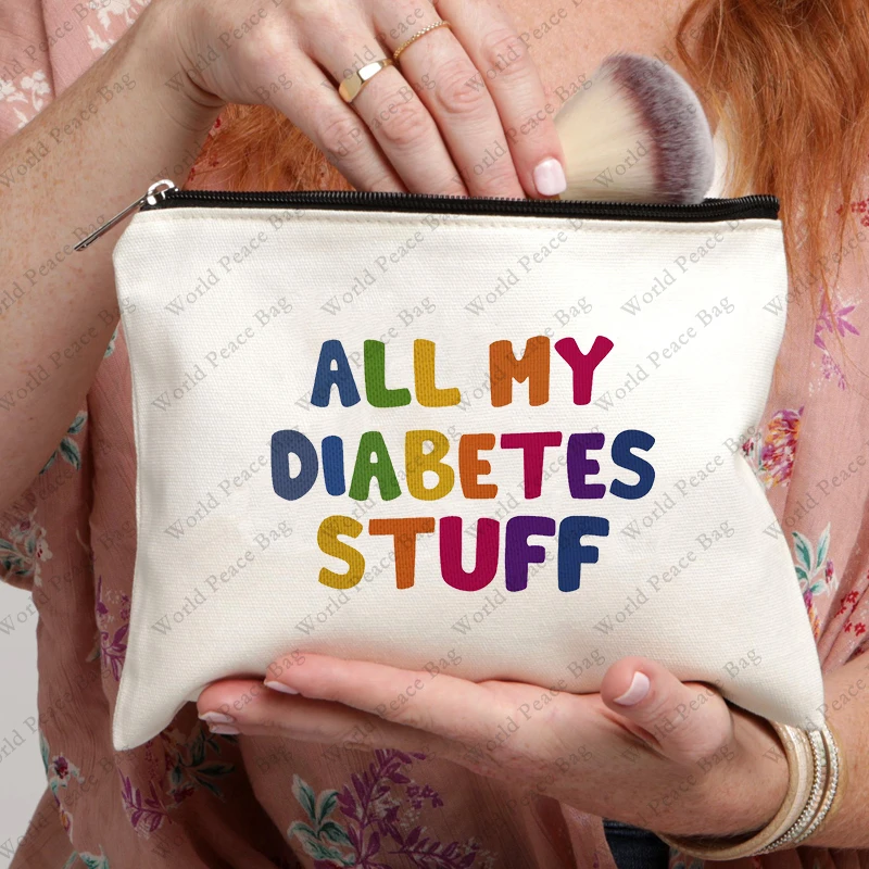 1Pc All My Diabetes Stuff Travel Cosmetic Bag Funny Diabetic Supplies Bag Gifts for Diabetic Emergency Patient Grandma Grandpa M