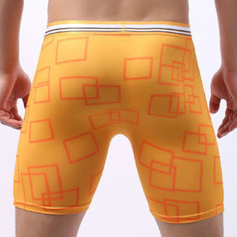 Männer Drucken Eis Seide Lange Bein Shorts Konvexen Beutel Unterwäsche Briefs Unterhosen Jungen Sport Gym Glatte Шорты Муж soi