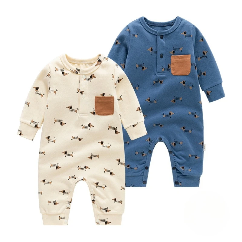 ZOETOPKID Newborn Baby Long Sleeve Romper Spring Autumn Cute Cartoon Print Round Collar Jumpsuit Soft Daily Wear Bodysuit