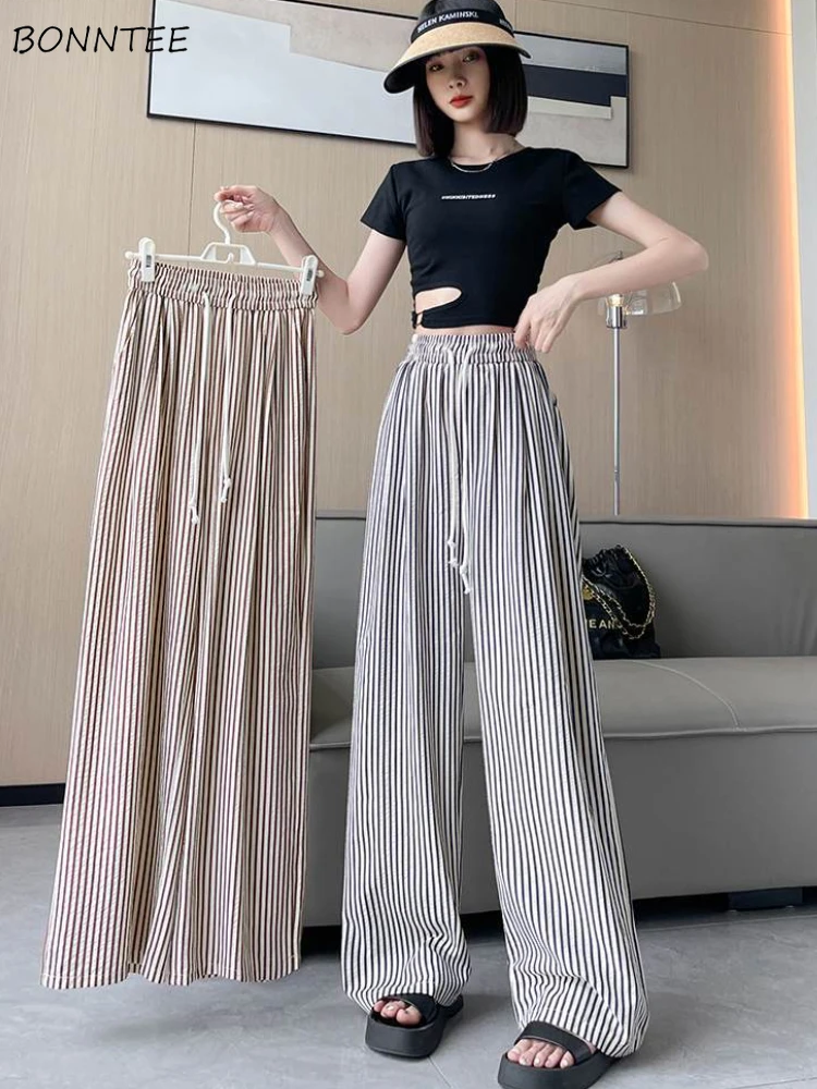 Casual Pants Women Classic Striped Daily Loose All-match Basic Korean Style Ladies Stylish Cozy Summer Trousers Simple Design