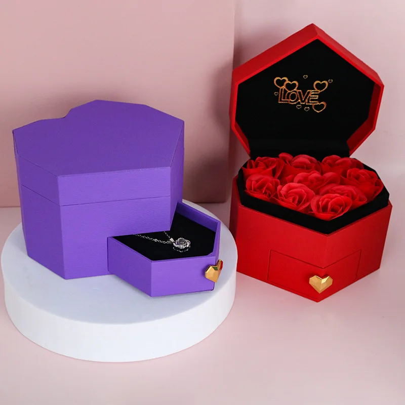 Rose Jewelry Box Exquisite 100 Languages I Love You Necklace Romantic Jewelry Box High-Quality Heart Shape Jewelry Gift Box