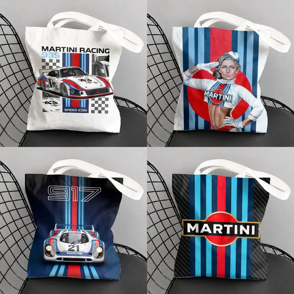 Cool Racing M-MartiniS Storage Bags Large Capacity Canvas Tote Bag Double-Sided Print Shoulder Handbag for Daily Shopping