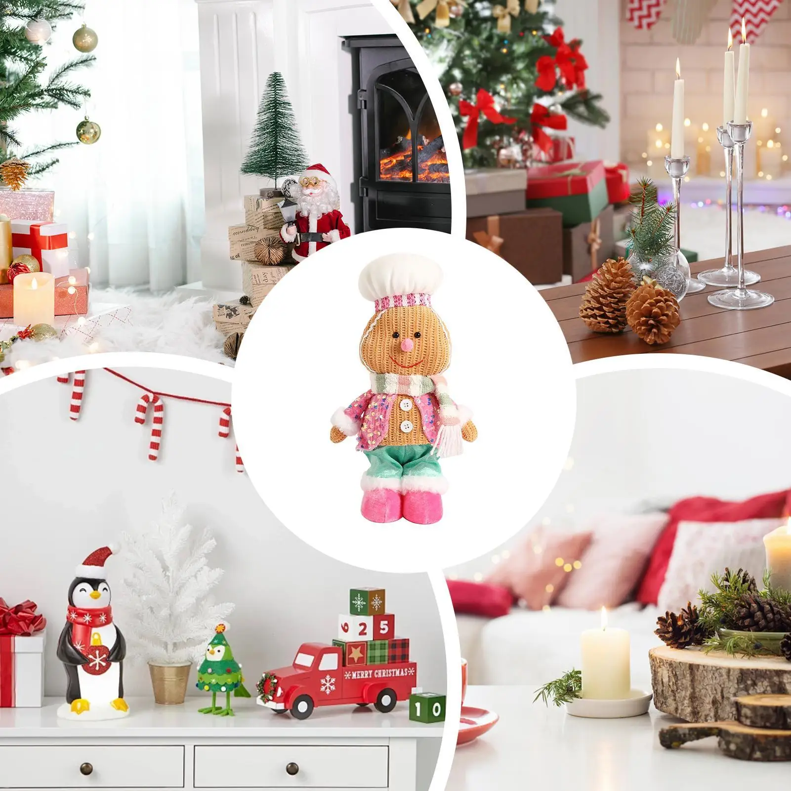Gingerbread Man Plush Christmas Gingerbread Plush Stuffed Toys Huggable Soft Doll Home Decoration for Toddler Kids Teens Family