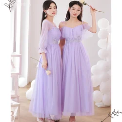 M58 Lilac Purple Champage Gray Bridesmaid Dresses Graduation Gown Women Girl Mesh Net Tulle Wedding Party Dress Elastic Back