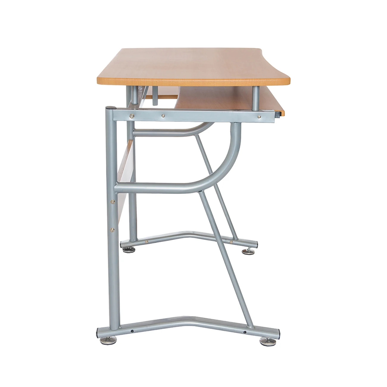 Techni Mobili Compact Computer Desk with Side Shelf and Keyboard Panel, Cherry - Versatile and Convenient