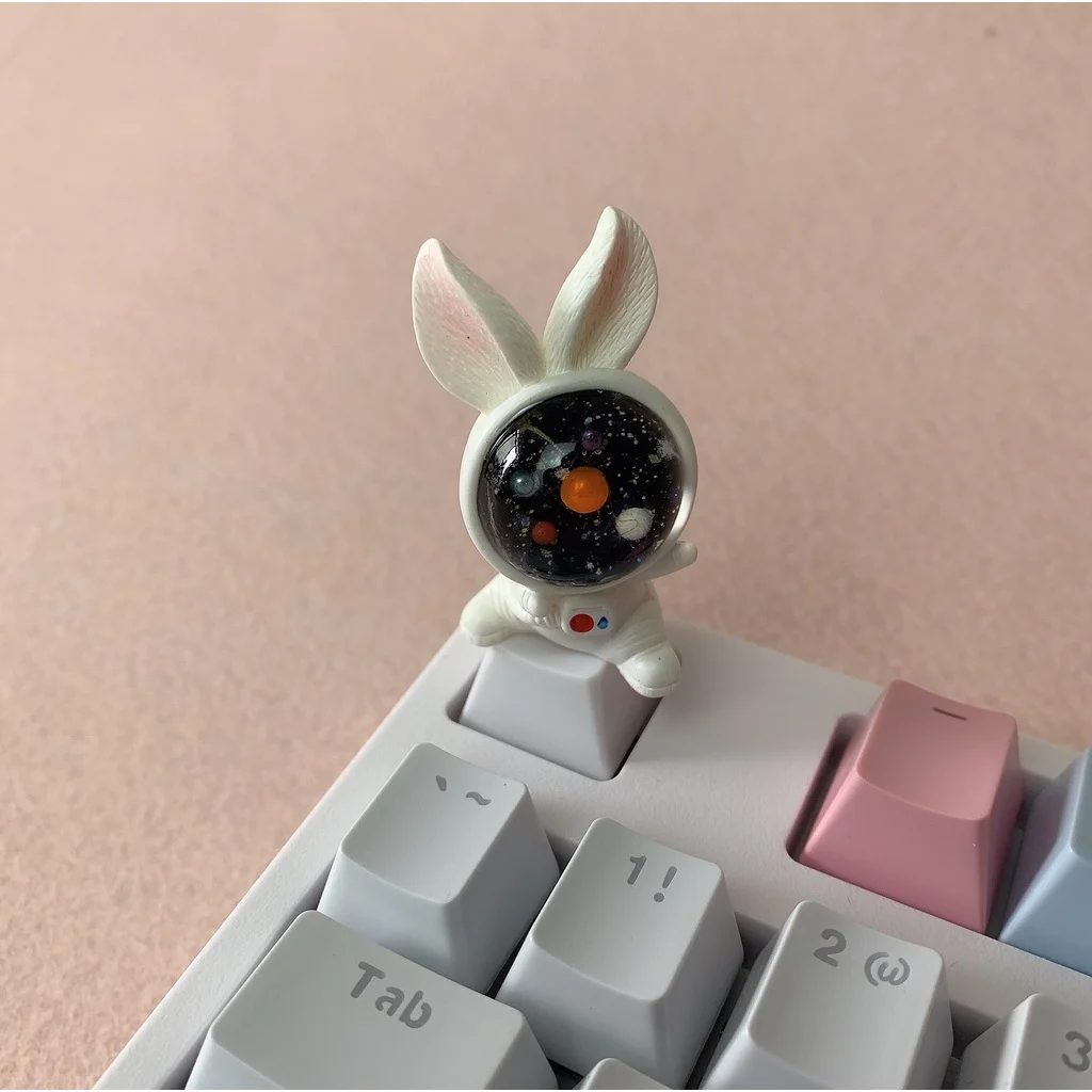 Personalized Creative Keycaps for Mechanical Keyboards Cute Cartoon Space Rabbit R4 Cross Axis Key Cover