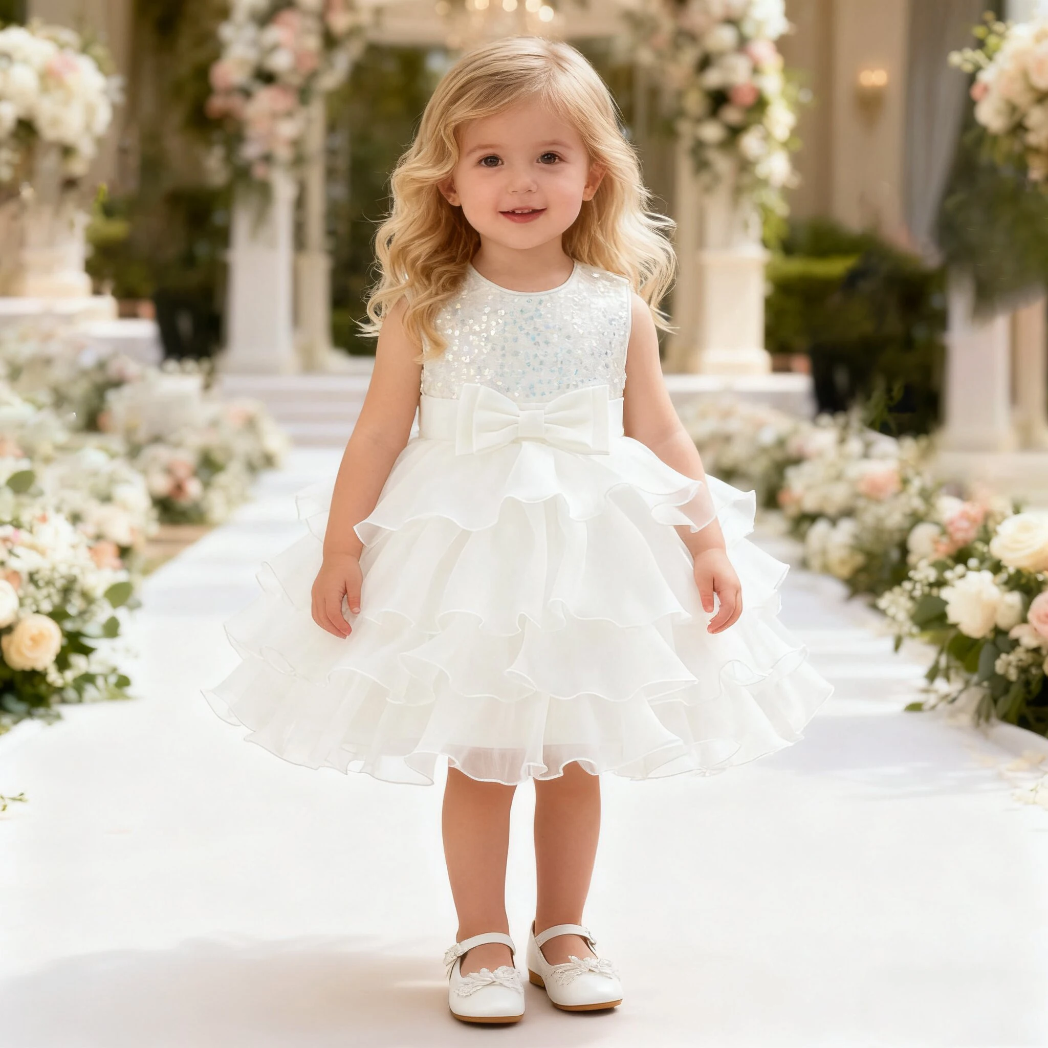 

Elegant Sequin Baby Girls Princess Dress Pink Flower 1st Birthday Wedding Party Kids Dress for Girl Bow Christening Evening Gown
