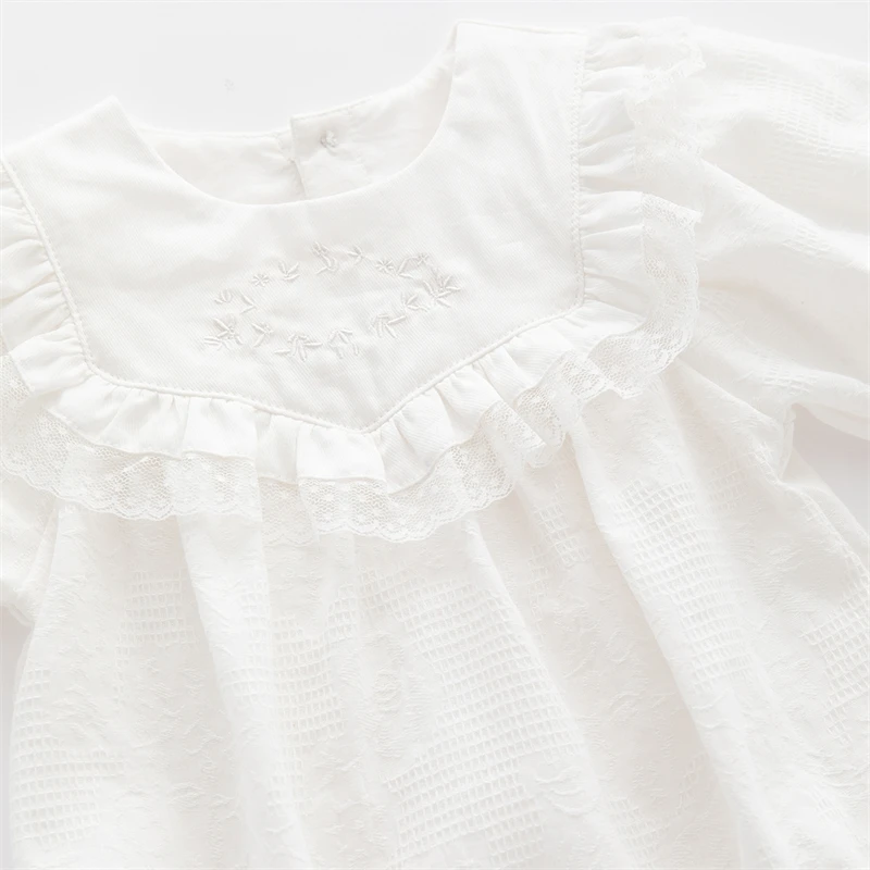 Spring Autumn Baby Girl Bodysuits Cotton Long Sleeve White Lace Girls Jumpsuits Princess Clothes