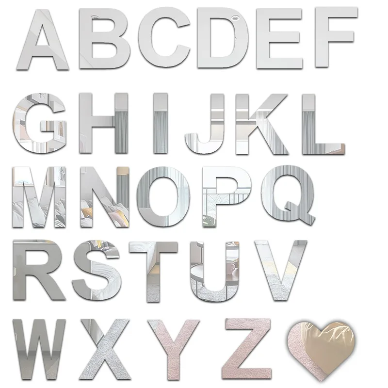 Acrylic Mirror Wall Decal 26 English Letters DIY Wall Sticker 10cm Alphabet Mural for Bedroom Party Home Decoration