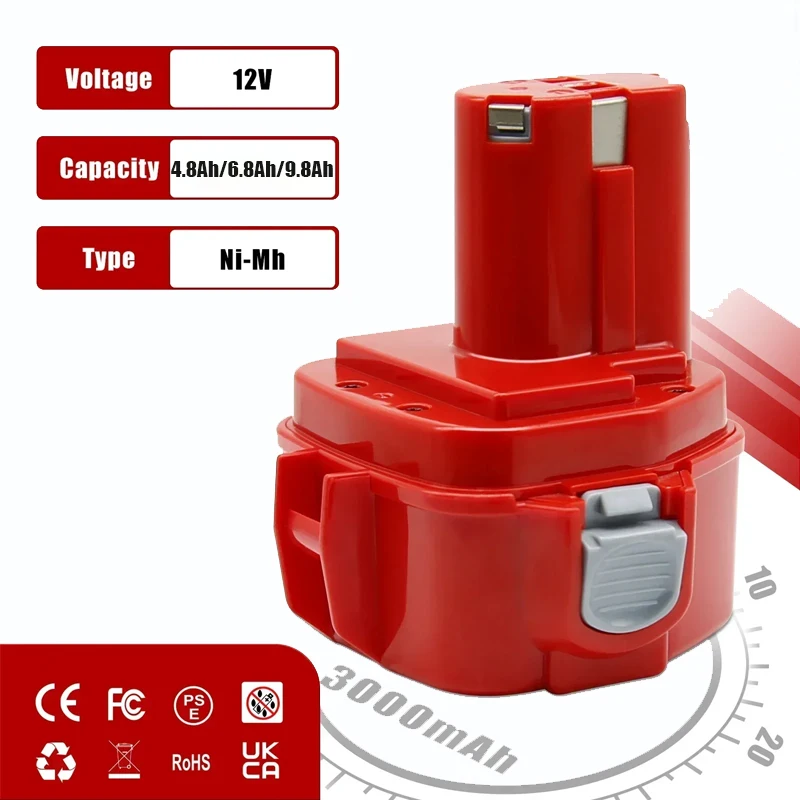 For Makita 12V 9.8Ah 3500mAh Ni MH Refillable Gun For Scream Driver PA12 1220 1222 1233 1234 1235 6227D 6271D 6270D 8270D