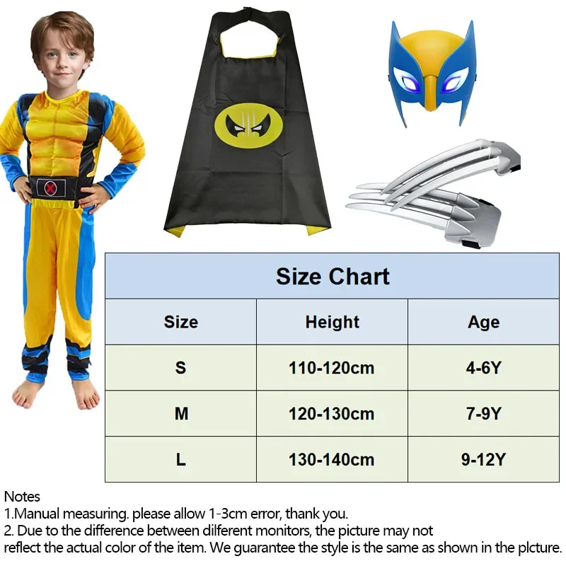 Boys Wolverine Cosplay Costume Wolf Claws Mask for Halloween Stage Performance Muscle Jumpsuit Girls Christmas Fantasy Outfits