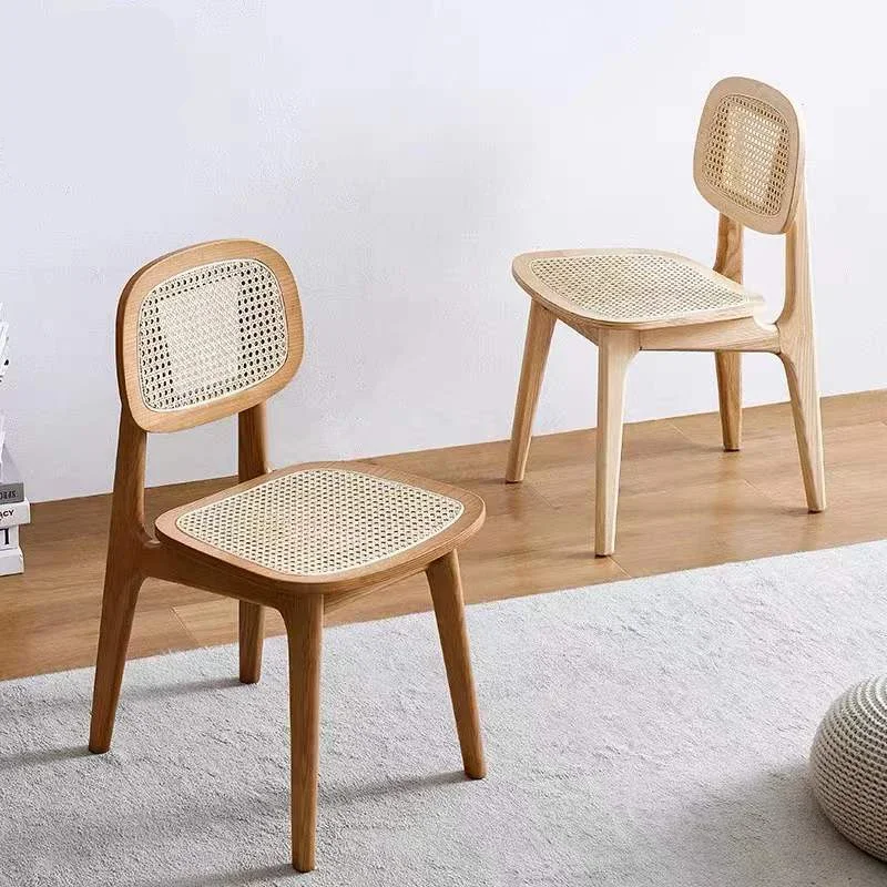 Nordic solid wood dining room chair home simple modern rattan back stool hotel wooden chair