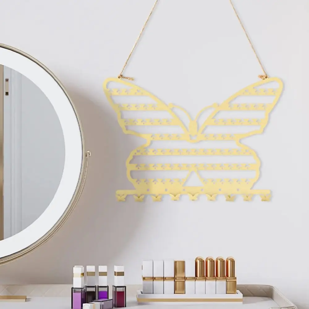 Butterfly Shape Metal Butterfly Jewelry Storage Rack 7 Layers with Hooks Butterfly Necklace Wall Holder Hollow Multi-Function