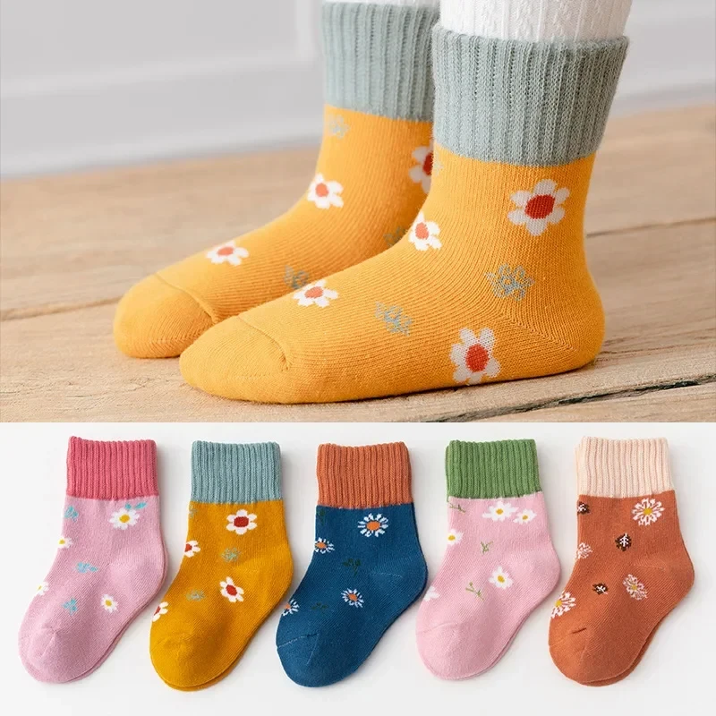 Calcetines de algodón con rayas de arcoíris para bebé y niño, medias bonitas de otoño, 5 pares