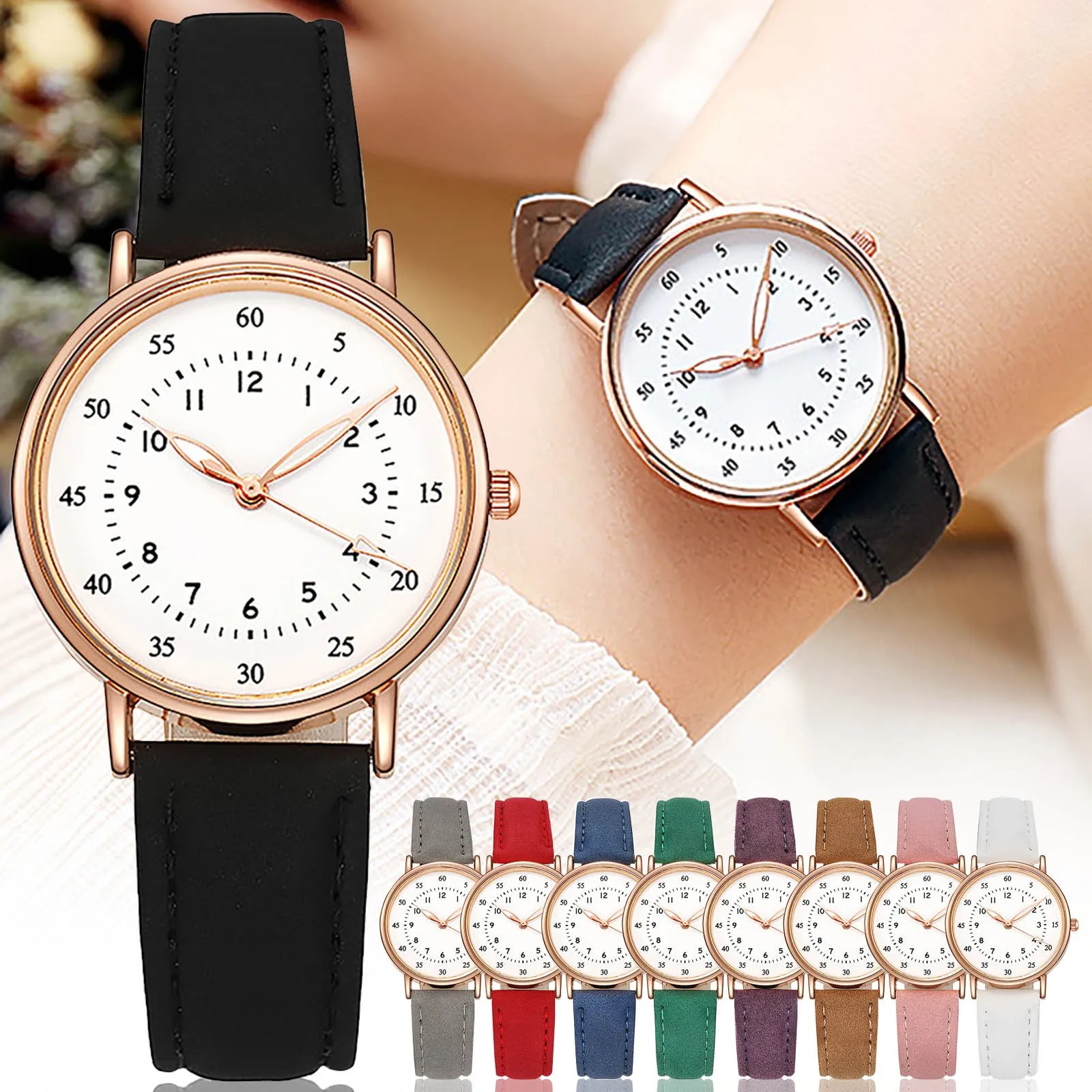 Women'S Quartz Watches Simple Style Arabic Numerals Dial Watch Luxury Couple Casual Leather Strap High Quality Women Gift