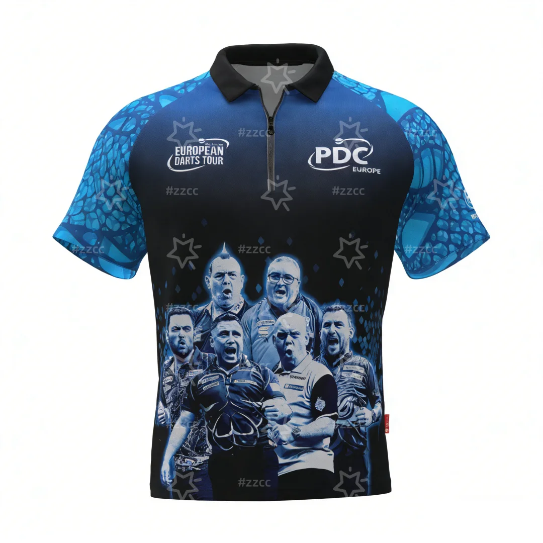 

Футболка PDC Tour V3 Blue Venom 2026 для дартса, поло с 3D-печатью, быстросохнущая спортивная футболка для мужчин, детская одежда, женская футболка
