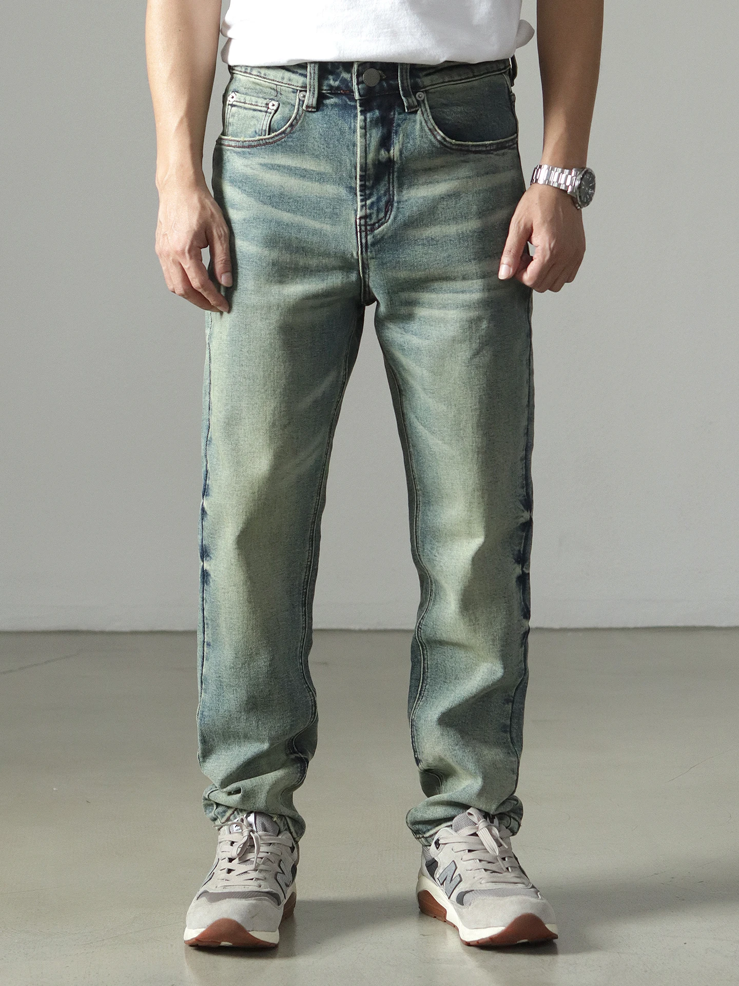 Jean en Denim Slim pour hommes, rétro américain, Vintage, Simple, 97% coton lavé, vieux, décontracté, léger, extensible, pantalon droit, nouvelle collection automne 2025