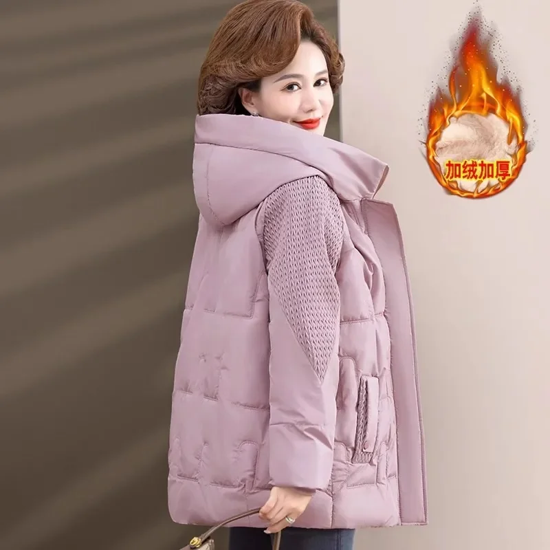 Winter Lady Thicken Puffer Jacket Middle Aged Mother Hooded Large Size 5XL Winter Outwear 2024 Female Fashion Cotton Padded Coat