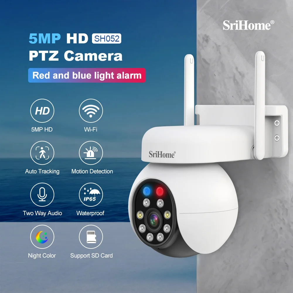 

Srihome SH052 5MP 1944P Full Color Wireless PTZ IP Dome Camera AI Humanoid Detection Home Security CCTV Baby Monitor