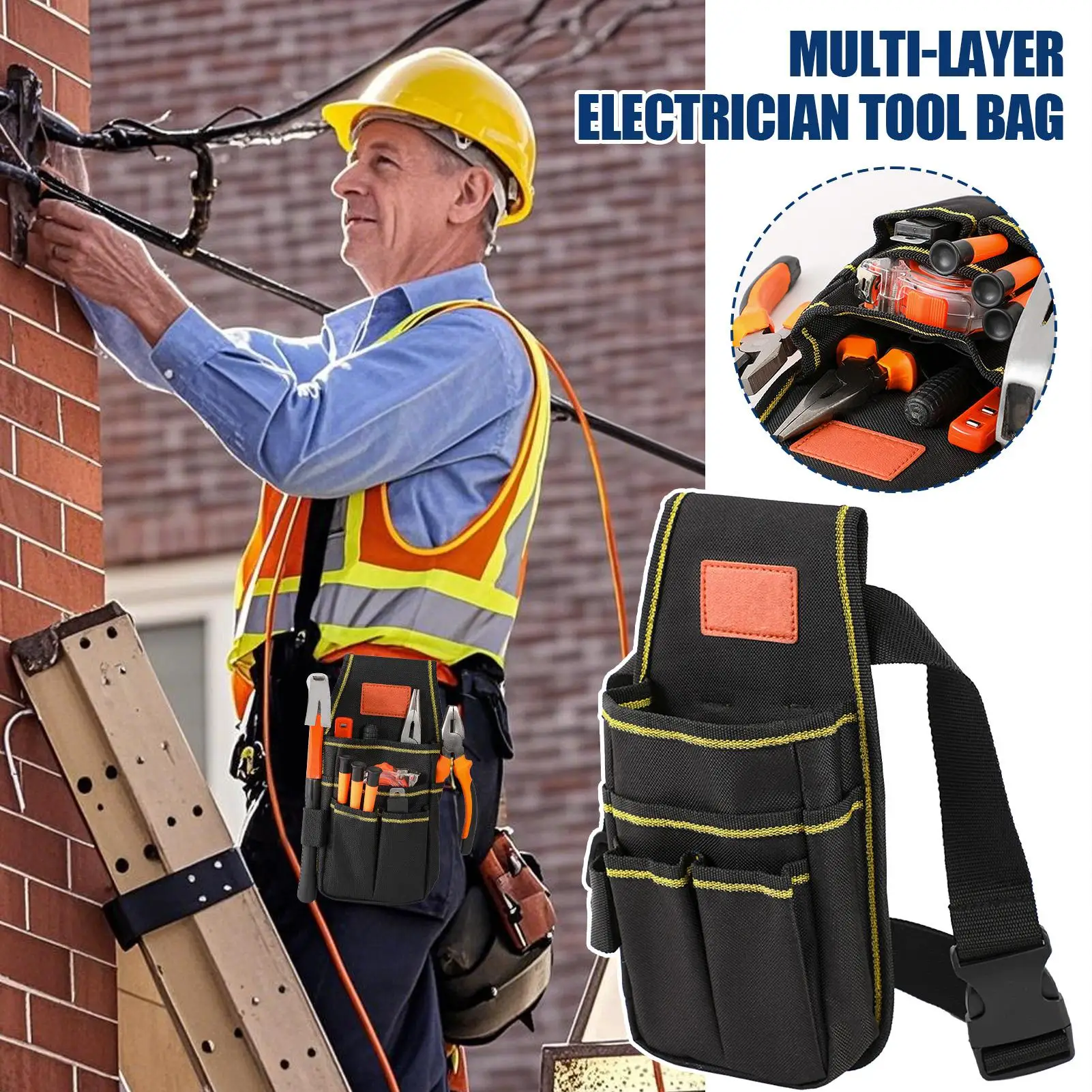 Electrician Tool Pouch Adjustable Portable Pouch Electrician Waist Tool Bag for Handyman Mechanic Plumber Roofer Carpentry Dad