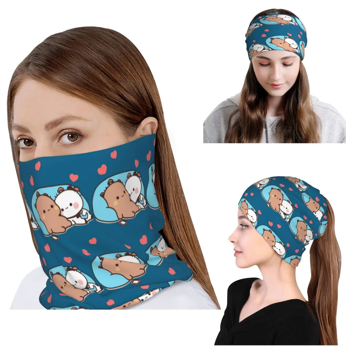 

Bubu Dudu Panda Bears Cartoon Bandana Neck Gaiter Mask Scarf Warm Balaclava Beanies Hat for Men Women Adult Washable