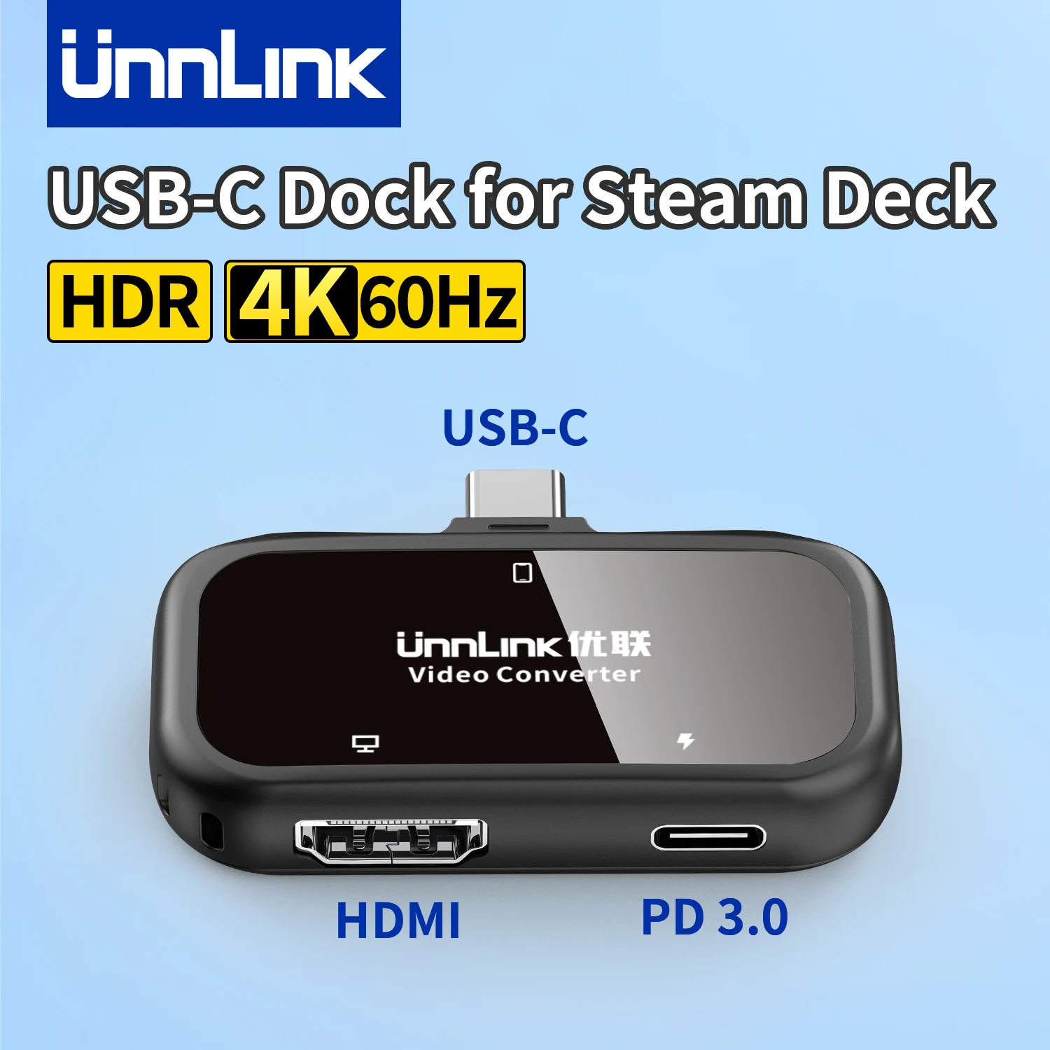 

Unnlink 4K@60Hz HDMI USB-C Hub for Steam Deck, Gaming Docking Station with 60W PD Charging, Type-C to HDMI Adapter for Switch