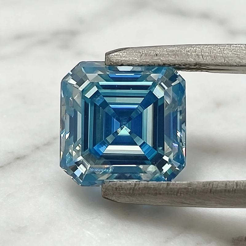 Moissanit-Stein im Asscher-Schliff, Aquamarin-Anhänger, Edelstein für DIY-Ringe, Halsketten, Ohrringe, mit Zertifikat – Detail 6