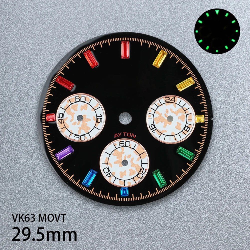 Cadran Panda DTN avec Logo S, 29.5mm, adapté au mouvement VK63, vert lumineux, rayon de soleil/mat, accessoires de montre de haute qualité