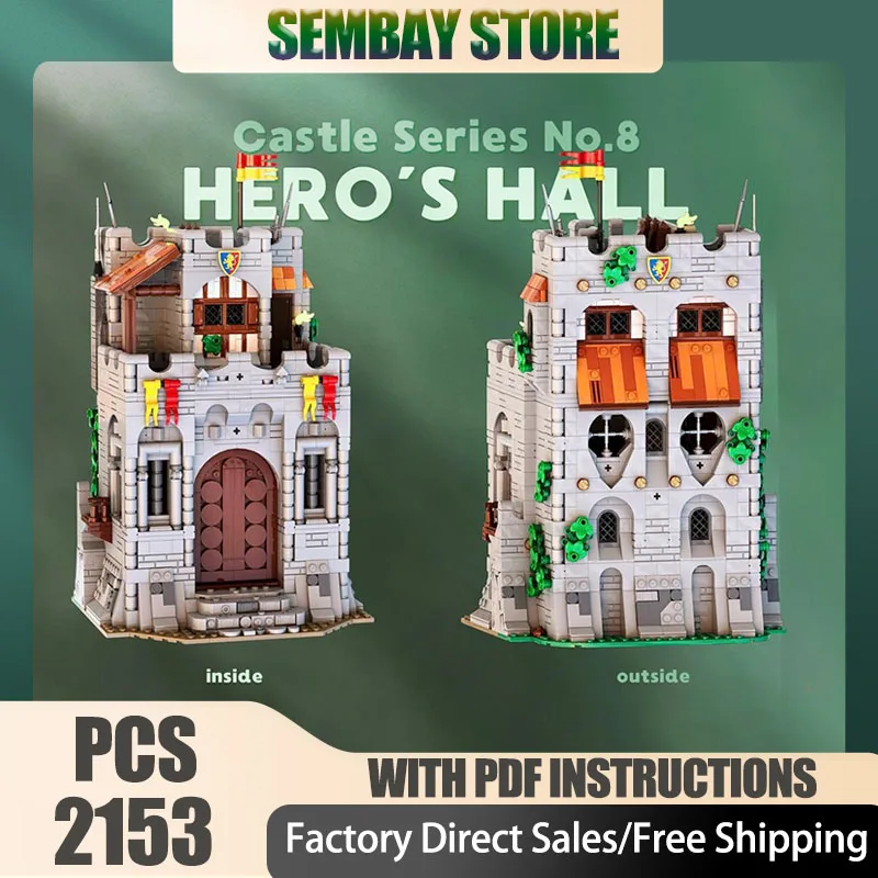 

Средневековый замок Moc Building Brick Модульный замок Hero's Hall Series No. 8 технологических блоков, рождественские игрушки «сделай сам», строительный подарок